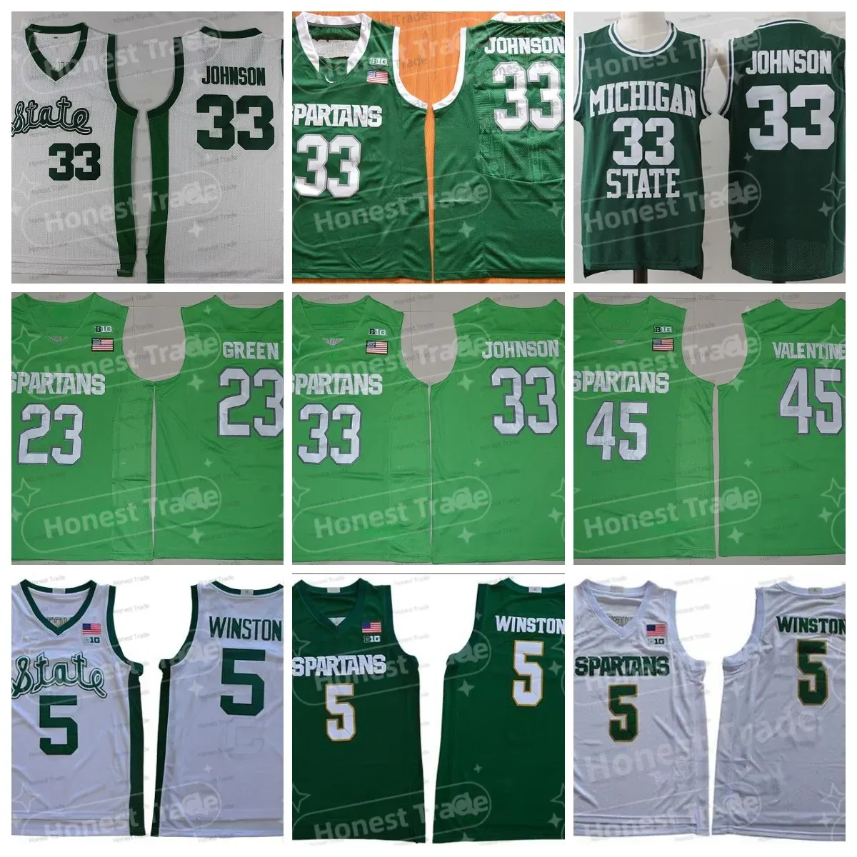 NCAA College 5 Cassius Winston 22 마일 다리 Green 23 Draymond Green Johnson 45 Denzel Valentine White University 스티치 Mens Jerseys