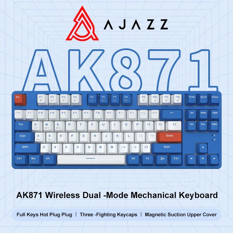 Teclados Ajazz AK871 Gaming Teclado Mecânico Swappable 87 Teclas Sem Fio 2.4G Swap Ergonômico Office PC Gamer 231130