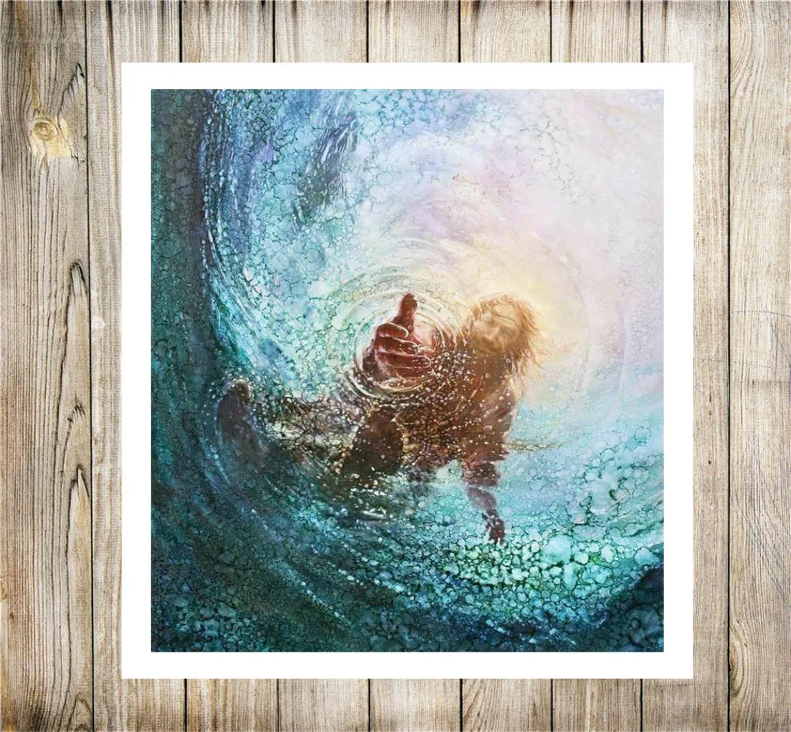 Kim MAIN DE DIEU Jésus atteignant la main dans l'eau Pièces de toile Décor à la maison HD imprimé Art moderne peinture sur toile sans cadreF3398427