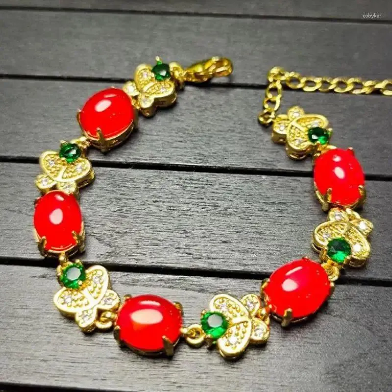 Strand Women äkta Jade Armband Red Chalcedony Fine Jewelry Carnelian Armband Chinese Certified Jades Stone Accessorie Jewellery