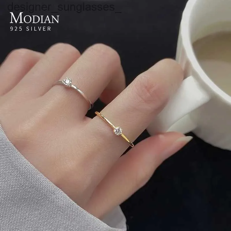 Bandringe Modian HEIßER Verkauf 925 Sterling Silber Leuchtende Klare CZ Schlanke Stapelbare Fingerring für frauen Fashion Party Edlen Schmuck 2020 jahr L231201