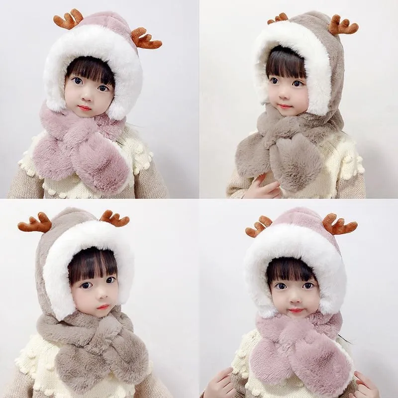 Ensemble chapeau et écharpe chauds d'hiver pour enfants de moins de 6 ans, filles et garçons, chapeau en peluche, oreillettes, écharpe à capuche, cache-oreilles épais, chapeau pour nourrissons et tout-petits