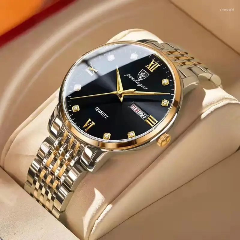 腕時計の腕時計の男性は、豪華な防水オートオートデートウィークステンレス鋼メンズクォーツ時計を見るためのマンビジネスレロジオマスのための時計