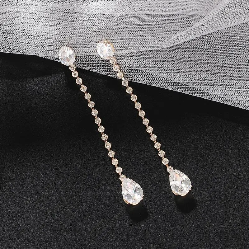 Boucles d'oreilles pendantes BLIJERY mode coréenne Simple tempérament pendant pour les femmes cubique zircone goutte boucle d'oreille bijoux de mariage de mariée