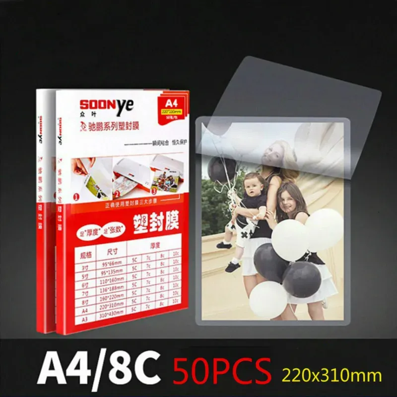 Lamineringsmaskiner A4 8C Machine Plastic Påse kan skydda PO -papperskort Bild 50st Box Protection Heat krympbar film 231130