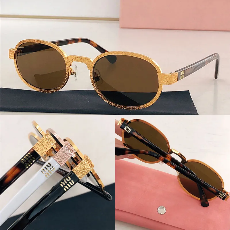 Designer-Luxus-Sonnenbrille mit Metallrahmen, ovales Band, gravierter, bedruckter Metallrahmen, Acetatlinsenbeine, modische Damen-Sonnenbrille mit mehrfarbigem Farbverlauf, Lunettes de soleil MU88AV