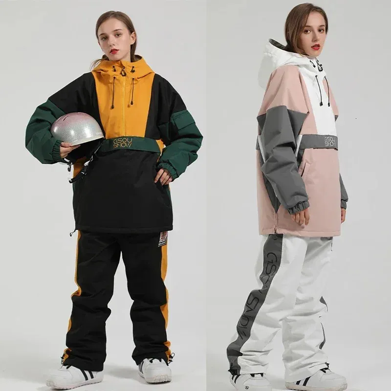 Hiver Ski Suit Femmes Saut-rédactions extérieures Veste de snowboard Hommes épaissis de ski chaud ensemble Pantalon de neige imperméable du vent 231222