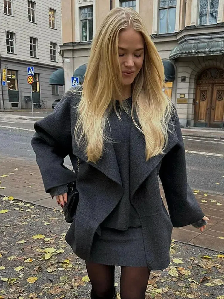Kvinnors jackor elegant ull blandar kvinnor rockar mode vriddown krage långärmad solid 2023 höst kvinnlig gata utflykter