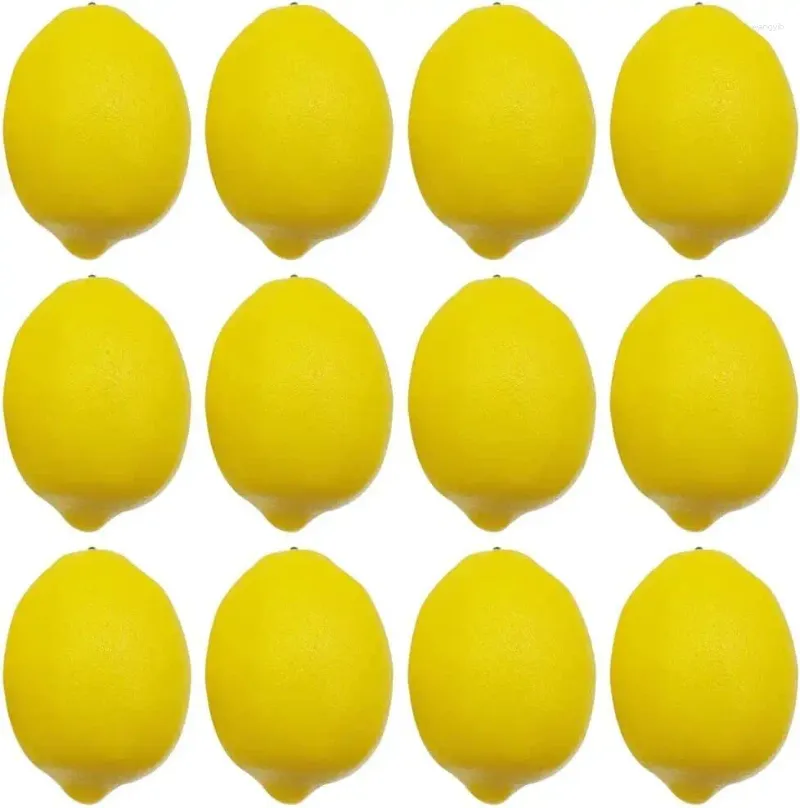 Decoração de festa 12pcs 3,7 "x 2,5" tamanho grande falso plástico falso limões amarelos para decoração de armário de mesa pogal prop