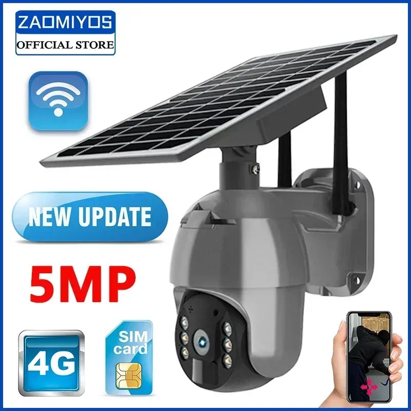 Caméras IP ZAOMIYOS marque 4G carte SIM WIFI batterie solaire PTZ caméra 3MP 5MP extérieur étanche PIR alarme détection de mouvement P2P CCTV 231130