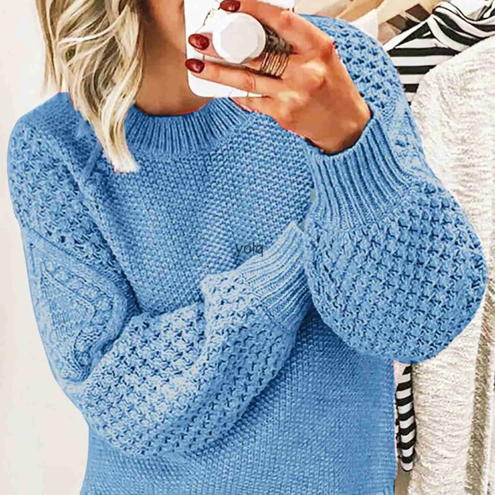 Stylish Womens Knit Pullover Sweater for Autumn/Winter 2024 Casual Loose Fit Long Sleeve Ladies Top