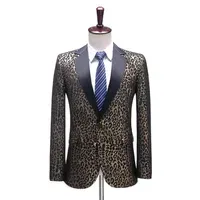 Men`s Suits & Blazers Party Prom Men Stage Costume Slim Fit Leopard Print Jacquard Tuxedo Jacket Banquet Ball Singer Host Dan187J