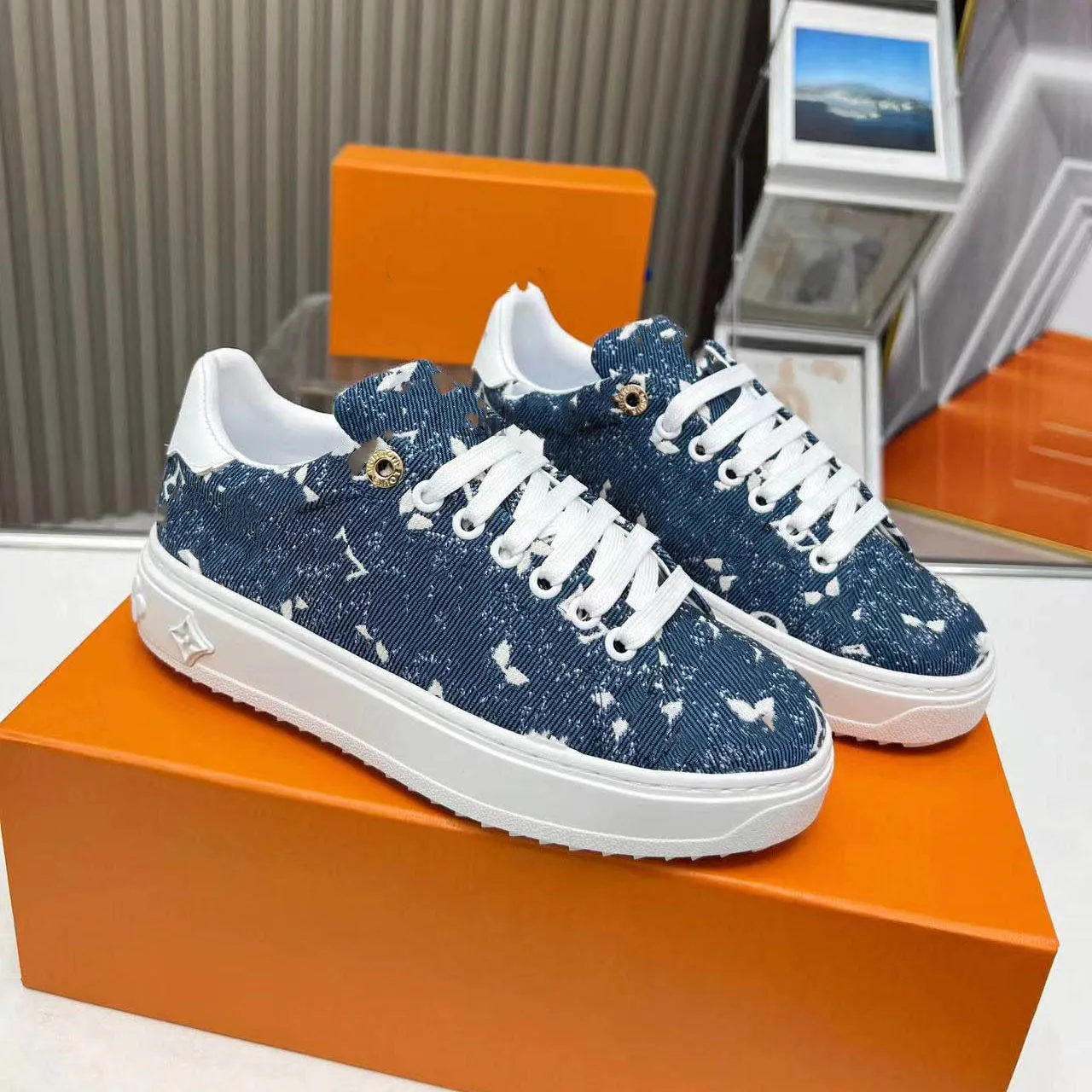 TIME OUT Sneakers Men Women shoes Beige blue denim leather black velvet sneaker Pumpkins print woman casual shoe Size 35-45 05