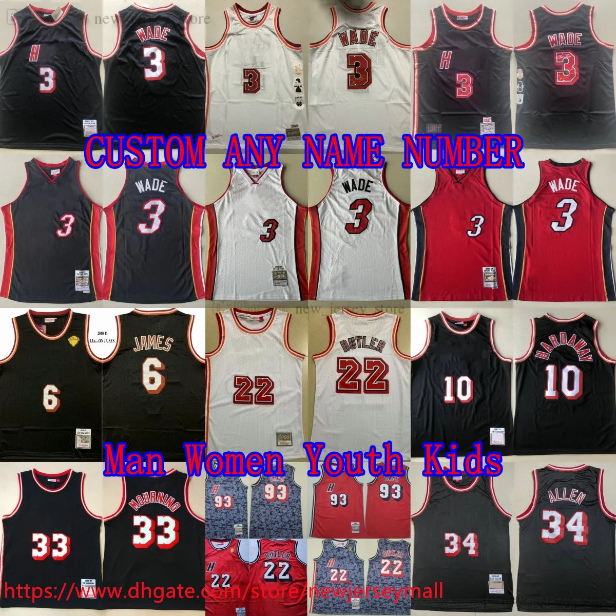 Personalizzato S-6XL Classico retrò LeBron 2011-12 Basket 3 Dwyane James Wade Jersey Vintage 33 Alonzo Lutto 10 Tim Hardaway Ray Allen Jimmy Butler Maglie