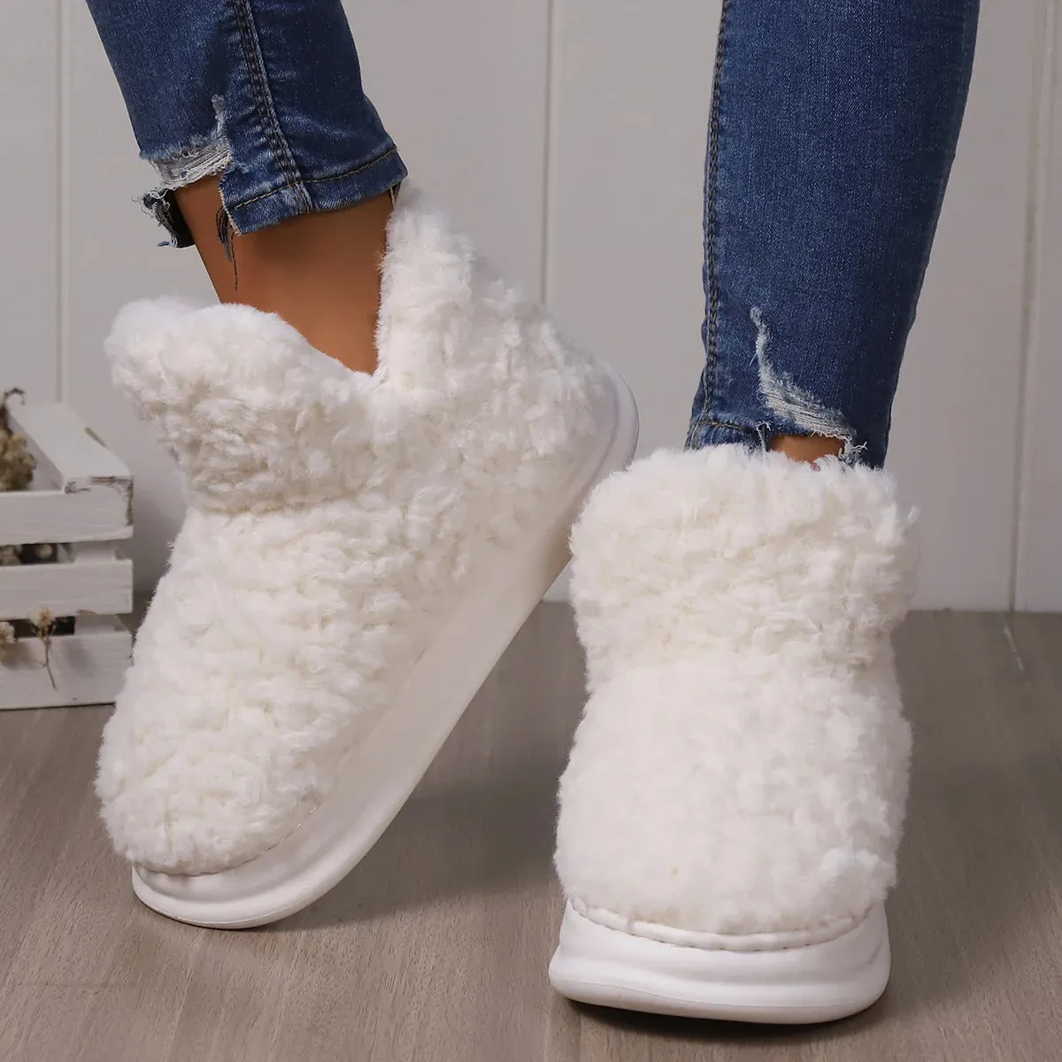 Slipper Warme Pelz Paare Winter Plattform Schuhe Weiche Plüsch Dicke Sohle Mädchen Jungen Indoor Straße Schnee Stiefel Flauschige Schuhe 231201