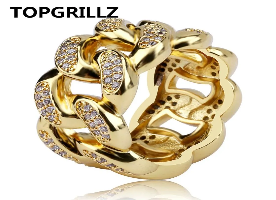 TOPGRILLZ – bague en chaîne à maillons cubains pour hommes, style Hip Hop, couleur or, Zircon cubique glacé, bijoux, 7 8 9 10 11, cinq tailles 3307728