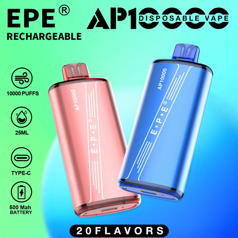 Original EPE 10000Puff Descartável Vape Pen Kit 500mAh Bateria Recarregável Bobina de Malha 25ml Vagens Pré-cheias 10K 10000 Puff Descartáveis E Cigarro 20 Cores