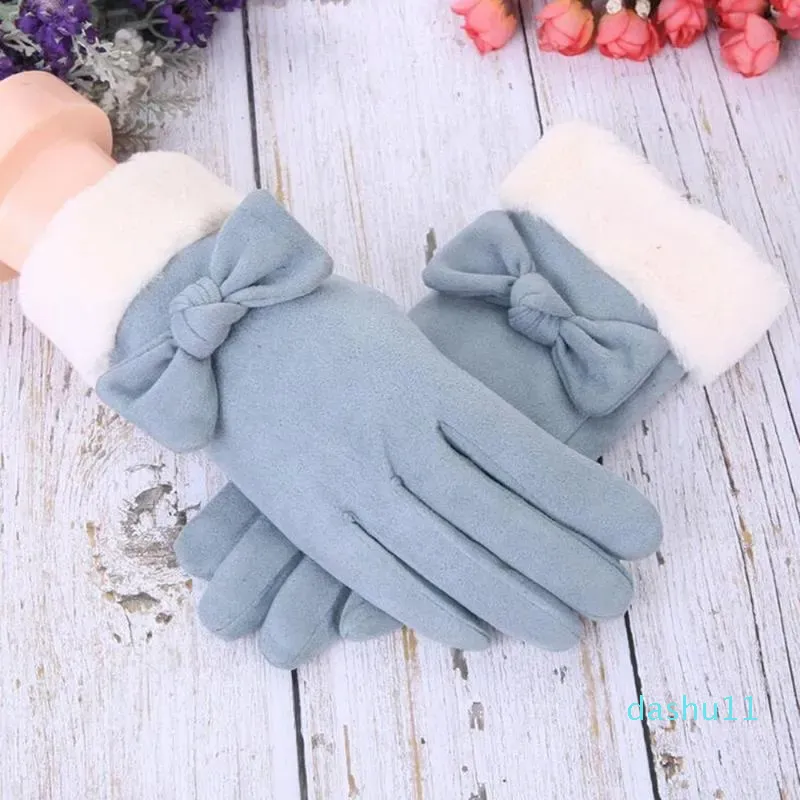 Fingerless Gloves Women's Buckskin In Autumn And Winter Windproof Warm Plus Velvet Gray,Pink,Black,Blue Colors
