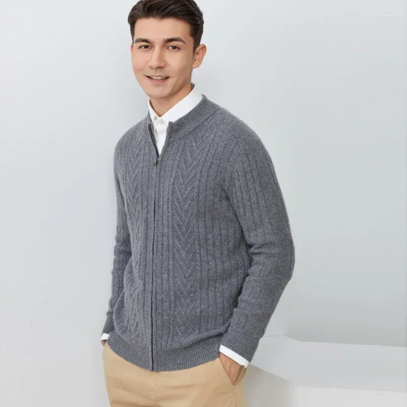 Pulls pour hommes Pull en cachemire pur Cardigan pour hommes Zipper Plus épais Manteau tricoté décontracté Plus Taille M L XL 2XL