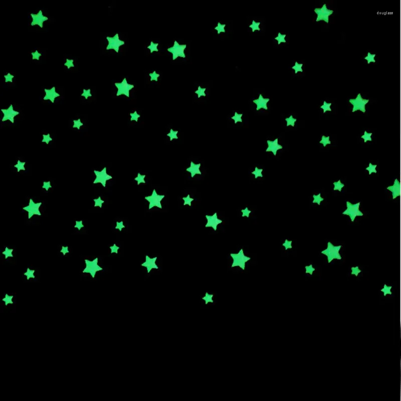 Naklejki ścienne Niebo Starry Nightlight Clear Star Sticker 100pc Dziecięcy sypialnia Piękna fluorescencyjna blask w ciemnych gwiazdach