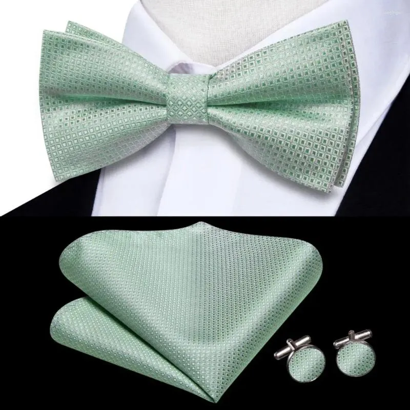 Noeuds papillon Hi-Tie Jacquard Vert Bowties pour hommes Soie Papillon Cravate Hanky Boutons de manchette Cadeau de fête de mariage Bowtie en gros