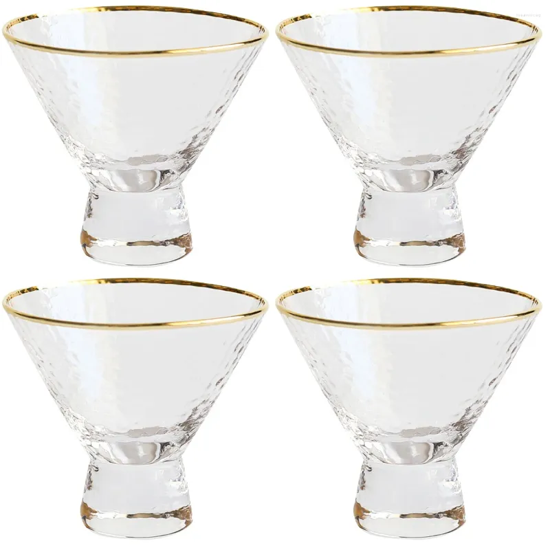Wine Glasses 4 Pcs Ice Cream Cup Juice Salad Mousse Breakfast Hammer Mesh Crystal Glass For Drink Golden