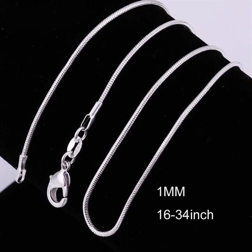 Whole 16-34 Inches 20PCS Snake Necklace Chains 1MM 925 Sterling Silver Findings DIY Jewelry 180r