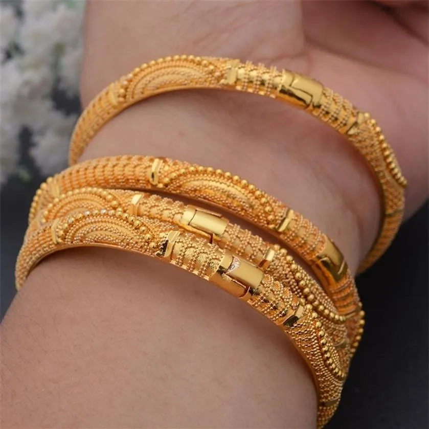 4pcs set 24k dubai oro color africano brazaletes de bodas nupciales para mujeres brazaletes árabes sauditas joyas 220702260p