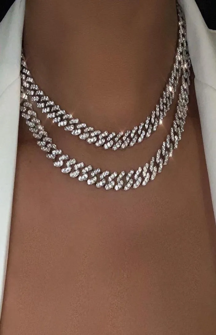 Flatfoosie or argent couleur glacé strass collier ras du cou femmes Bling cubain lien chaîne cristal collier Hip hop bijoux 0921335323