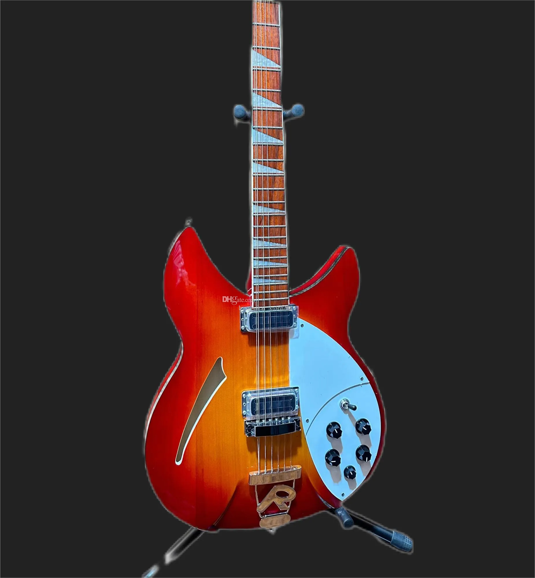 beste kersenrode jazz elektrische gitaar, 12-snarige Rickenback 360, halfhol, Ricken 330 369