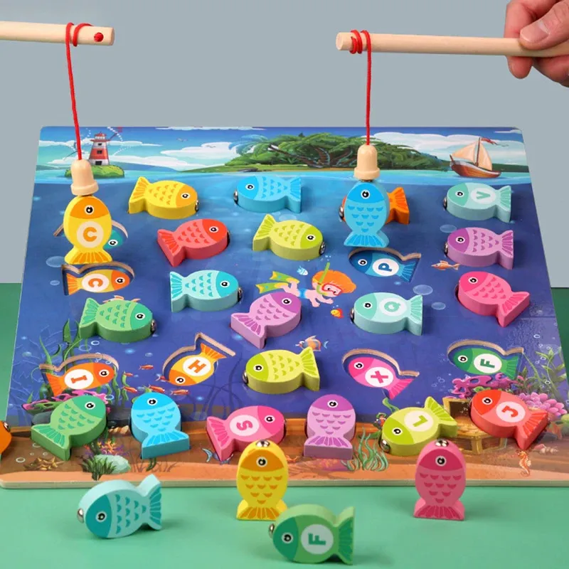 Brinquedos de aprendizagem montessori educacional de madeira para crianças jogo de pesca matemática 1 2 3 anos 231201