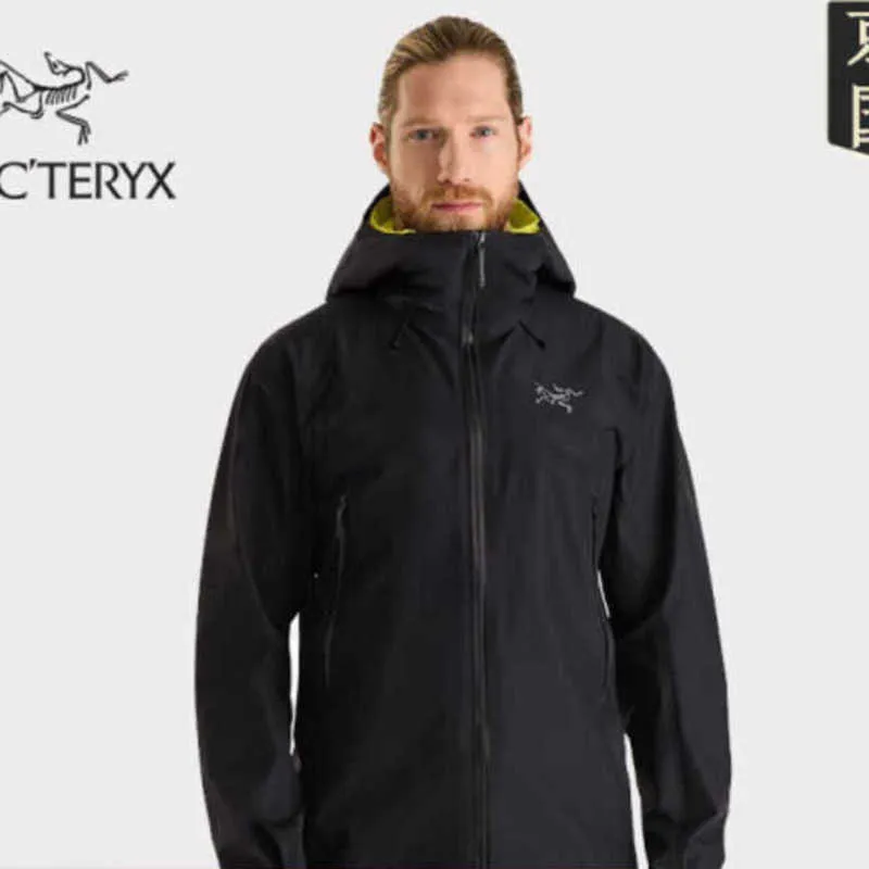 Męskie z kapturem Arcterxys Projektanci Kurtki Beta Light Gore-Tex Waterproof Waterproof Męski płaszcz dla mężczyzn Czarny