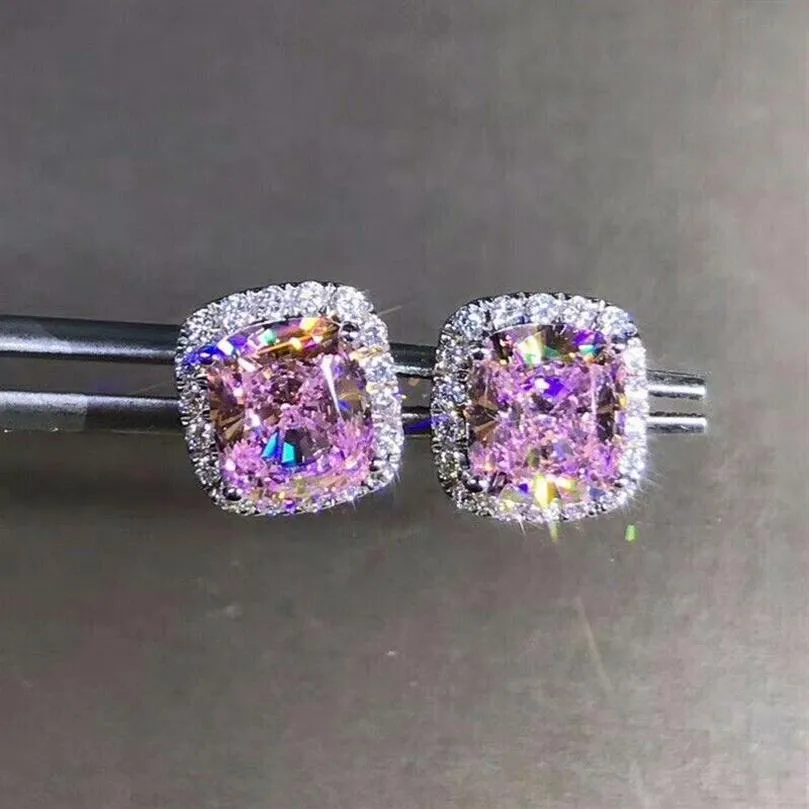 Trendy 2ct laboratório rosa diamante brinco real 925 prata esterlina jóias noivado brincos de casamento para mulheres homens festa presente 210275d