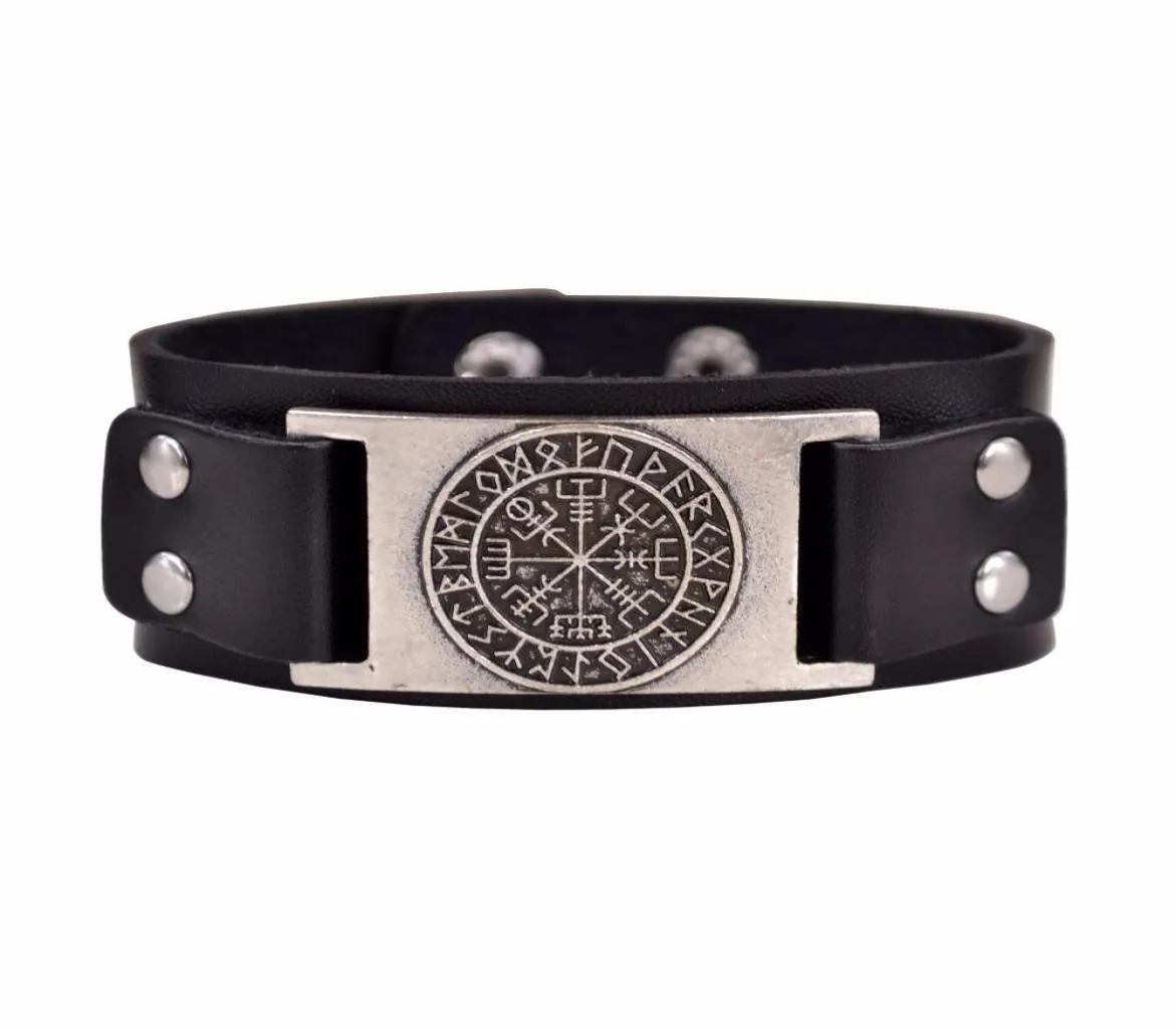 Подвески-подвески с компасом Viking Vegvisir, браслет с норвежскими рунами, мужские ювелирные изделия, кожаный браслет с символом Одина6427294