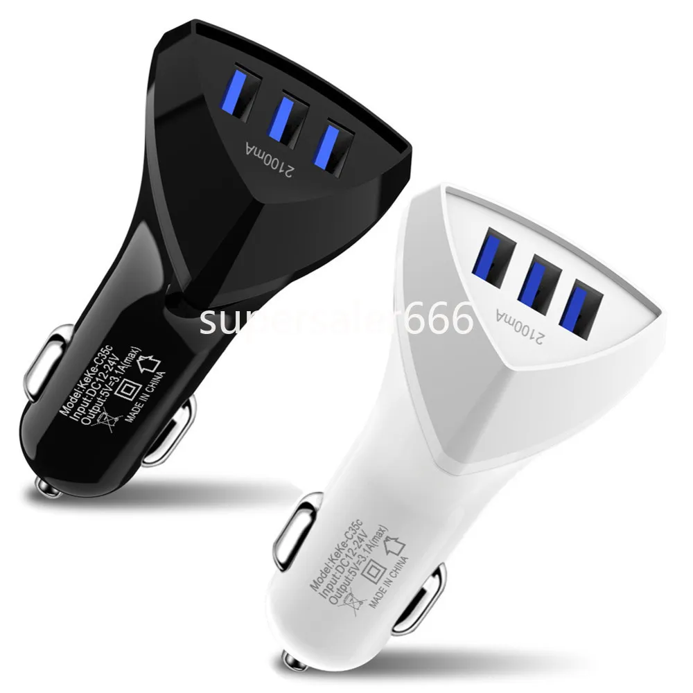 Universal 5V 2.4A 3Usb Ports Car Charger Power Adapter Chargers For Ipad Iphone 14 15 12 13 Samsung S23 S24 Lg S1