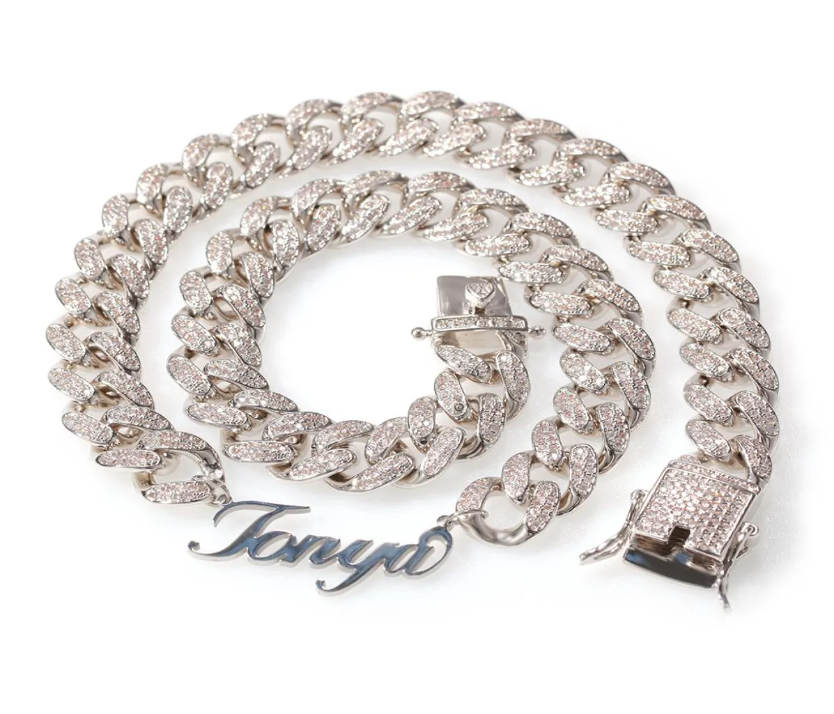 Ciondolo con lettere con nome personalizzato con collana a catena a maglie Cuabn da uomo CZ Gioielli hip hop per regalo1042447