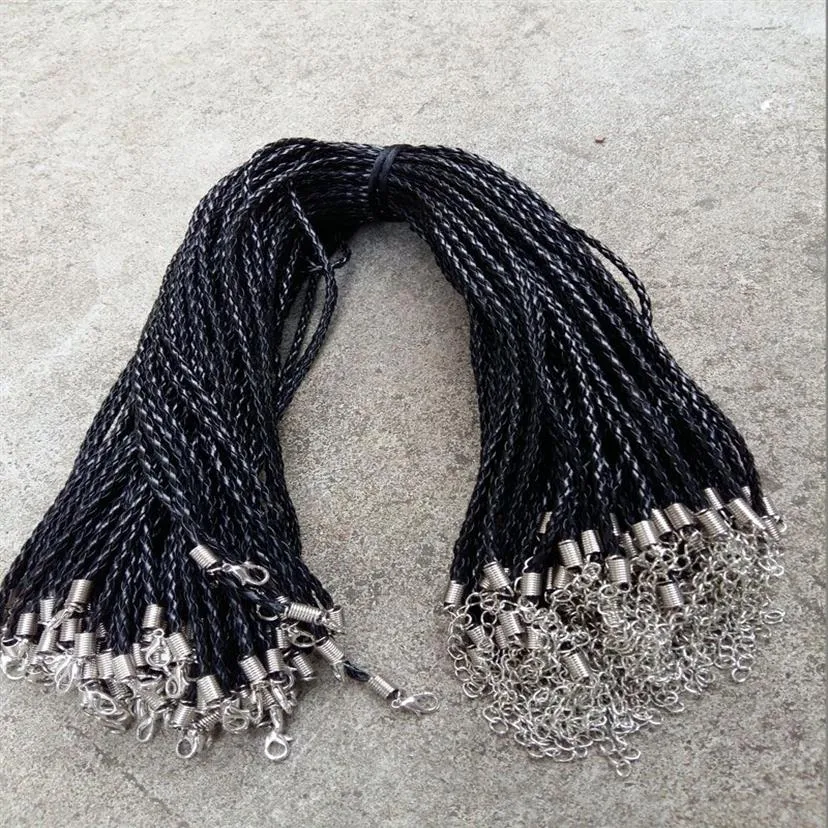 Cordons de collier tressés en cuir PU noir, 20, 22, 24 pouces, 3mm, avec fermoir à homard, pour bricolage, bijoux artisanaux, 233s