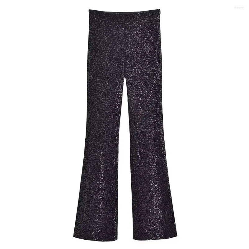 Vrouwen Broek 2024 Lente Herfst Vrouwen Sparkle Pailletten Uitlopende Chic Casual Zwarte Lange Broek Hoge Taille Slim Fit Fluwelen