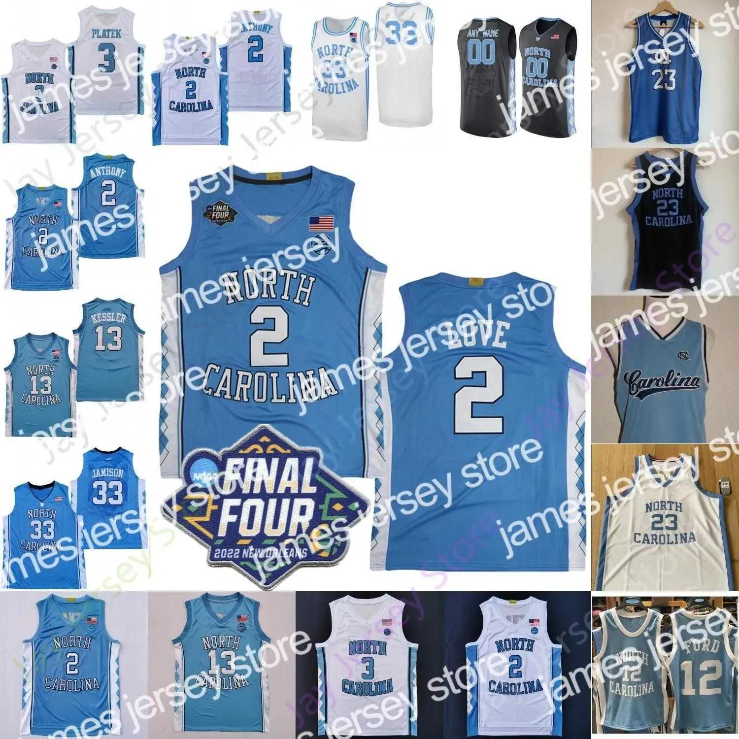 Jerseys 2022 Final Four 4 North Carolina Basketball Jersey NCAA College Black Armando Bacot Caleb Love RJ Davis Puff Johnson Kerw