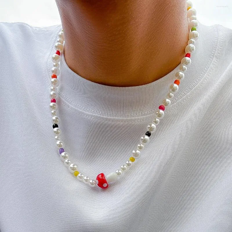 Colorful Glass Mushroom Pendant Necklace Fashion Versatile Men's Pearl  Necklace | eBay