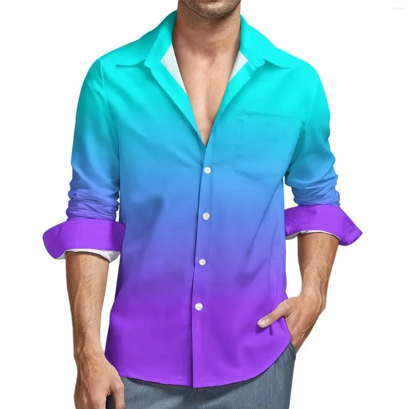 القمصان غير الرسمية للرجال طباعة قميص الخريف الأرجواني والأزرق من الذكور بلوزات الأزياء الطويلة الأكمام الرسم y2k أعلى زائد الحجم
