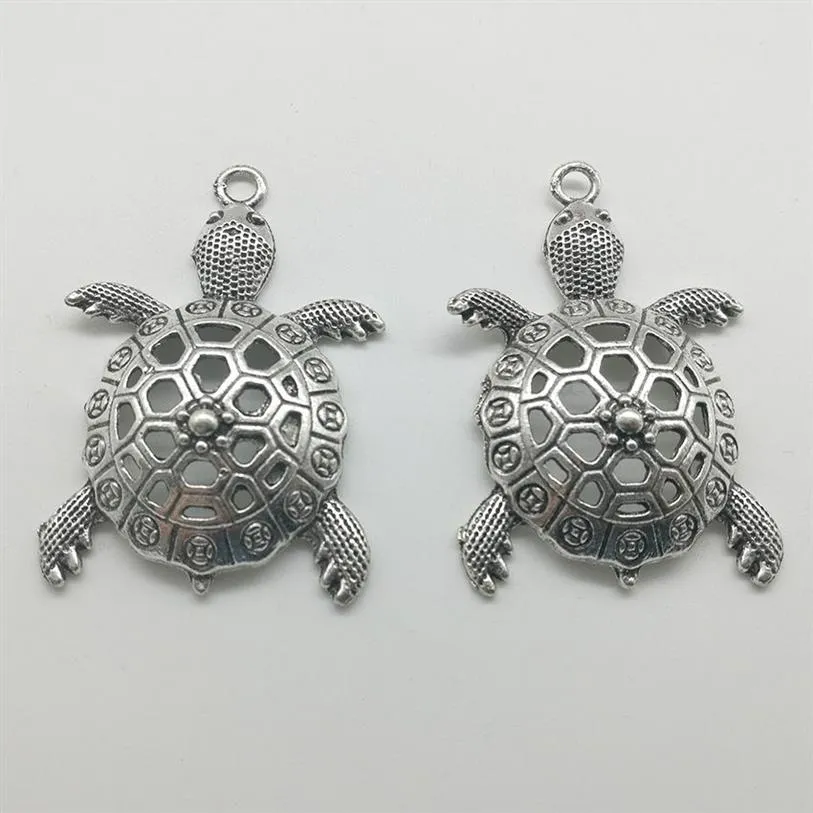 10 pièces grandes tortues de mer breloques animaux pendentifs rétro bijoux accessoires bricolage pendentif en argent Antique pour Bracelet boucles d'oreilles porte-clés 5243C