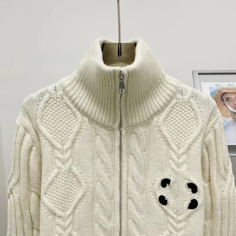 Damen-Pullover mit Stehkragen, modischer, lockerer Strick-Cardigan mit Reißverschluss