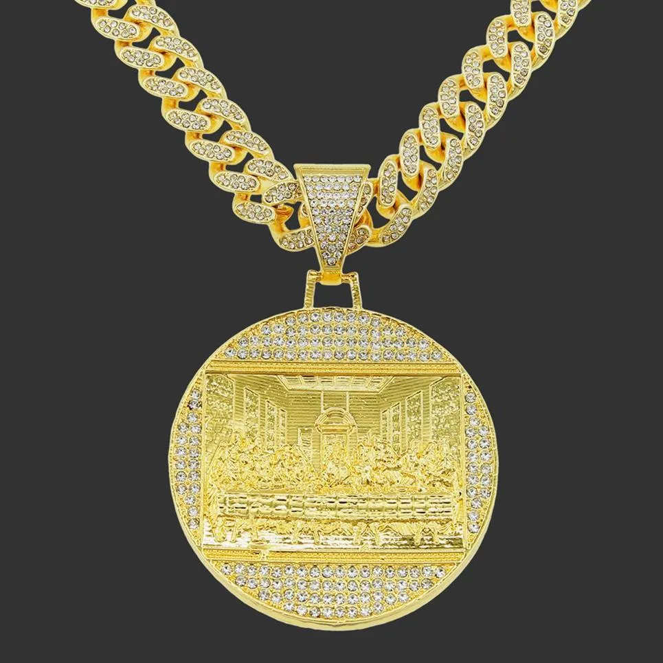 Last Supper Pendant Big Jesus Iced Out Bling Zircon Gold Color Charm Necklace Fashion For Men Father's Day Gift Hip Hop Jewel338I