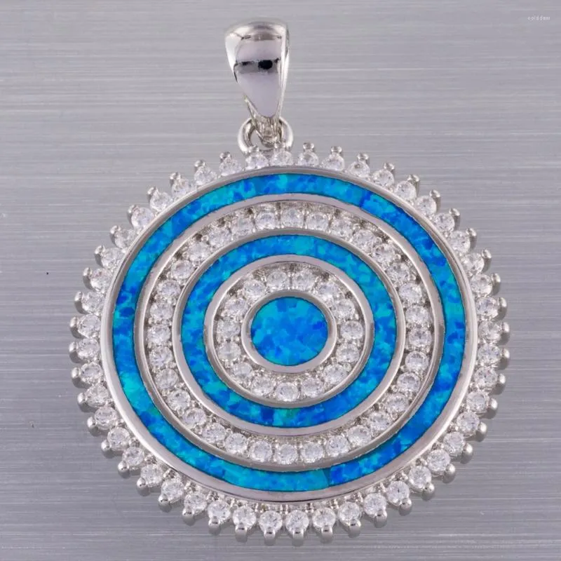 Ожерелья с подвесками KONGMOON, большой круг, океанский синий огненный опал с цирконием, посеребренные украшения для женщин, ожерелье