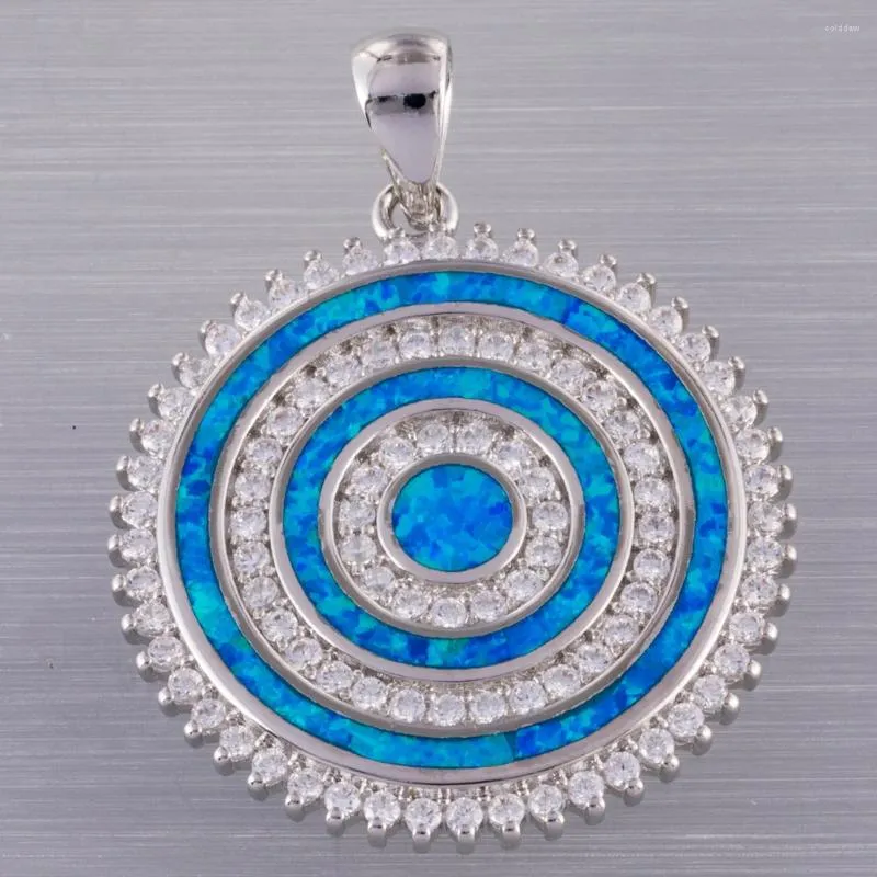 Pendentif Colliers Kongmoon Grand Cercle Océan Bleu Fire Opal CZ Argent Plaqué Bijoux Pour Femmes Collier