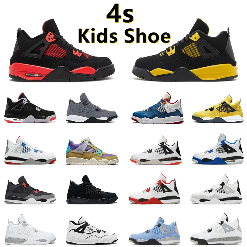 4 4s Kids basketball shoes Children Preschool Athletic Baby sneaker Cool Grey Military Black Cat Bred Red Thunder University Blue Royalty Fire Red Child shoes 26-35