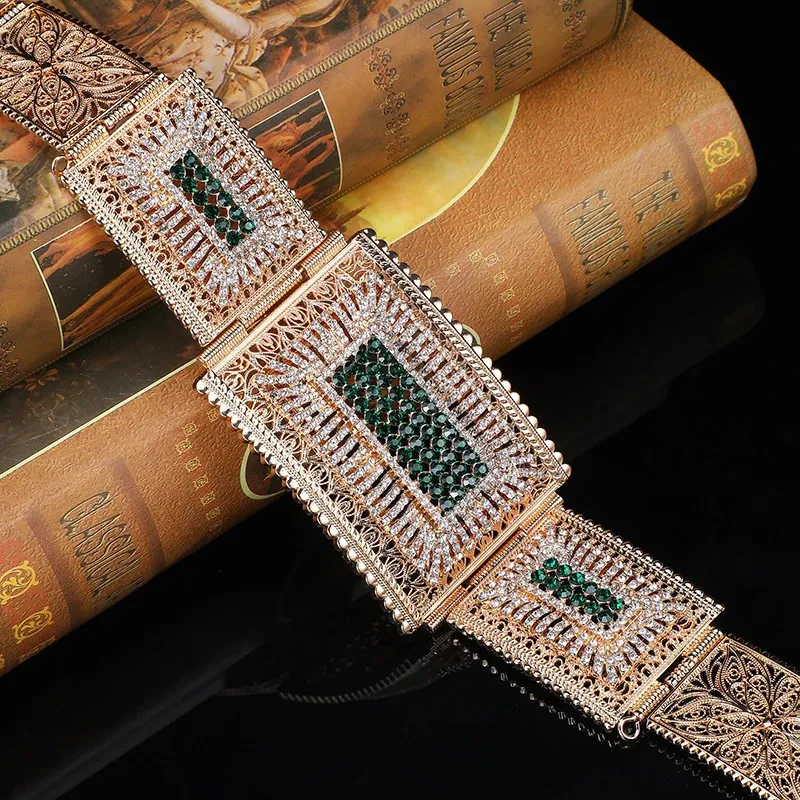 Belts Arabic-Style Metal Waist Chain Jeweled Belt For Ladies' Wedding Party Dress Full Of Diamonds Hand Carved Design 231201