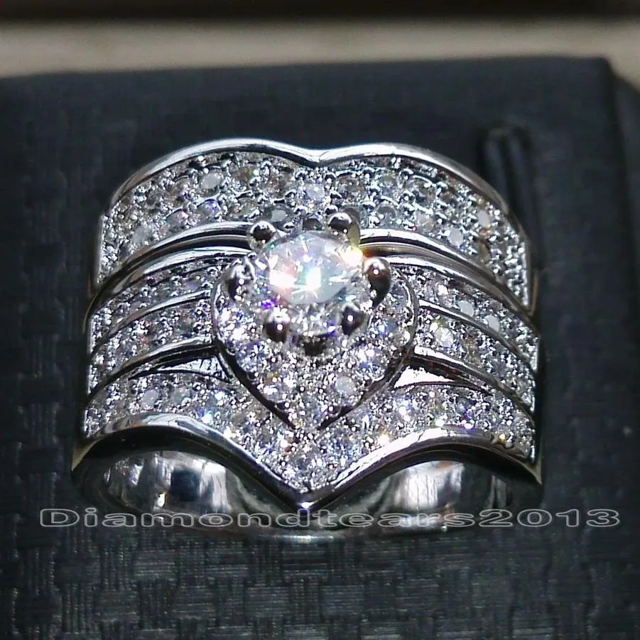 Victoria Wieck Luxury Jewelry Brand Desgin 10kt 화이트 골드 가득 채운 라운드 컷 Sapphire CZ Diamond Wedding Bridal Rings 세트 여성 301J