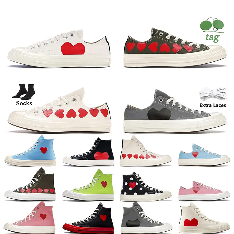 Luxury Brand High Top Vintage Commes Des Garcons X 1970s Designer Canvas Shoes Womens Mens All Star Classic 70 Chucks Taylors Low Multi-Heart Trainers Sport Sneakers